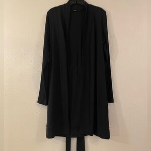Jarbo black drawstring robe housecoat soft stretchy midi long sleeve 40 WL-XL